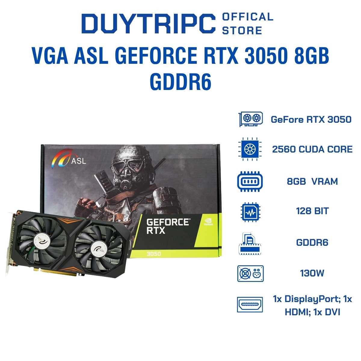 Card Màn Hình ASL GeForce RTX 3050 8GB GDDR6 Graphics Card – Hiệu Năng Ổn Định, Ray Tracing, DLSS, Gaming Full HD